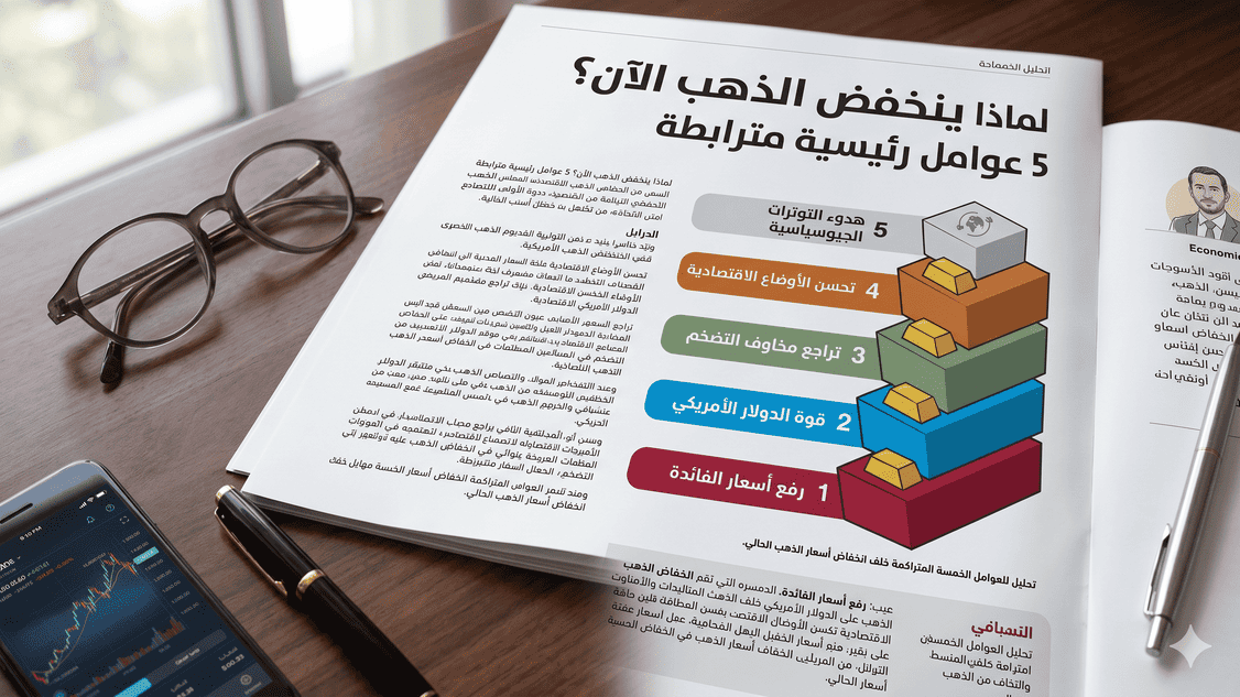 الهبوط الحالي للدهب سببه 5 عوامل متجمعة فوق بعض